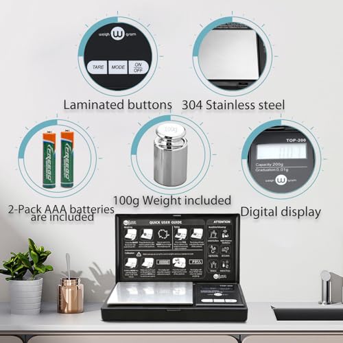 Modern Weigh Gram 200g Digital Pocket Gram Scale 0.01g Accuracy, 200g for Daily Use
